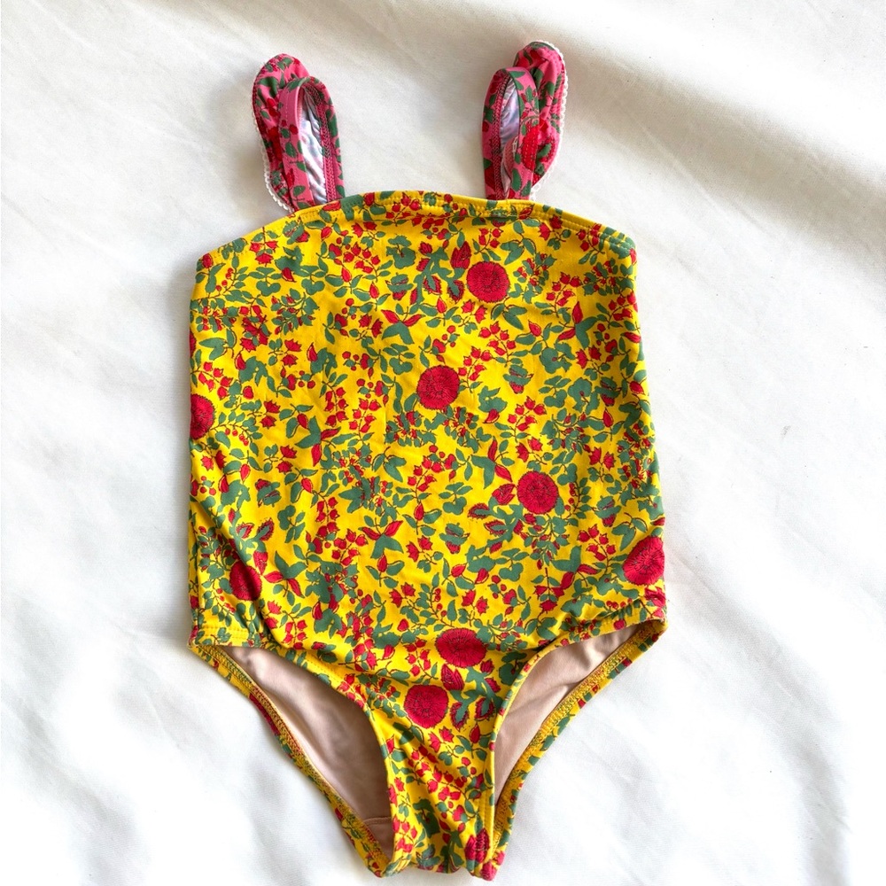 Roller Rabbit toddler swim suit 12-18 months one piece yellow and red floral